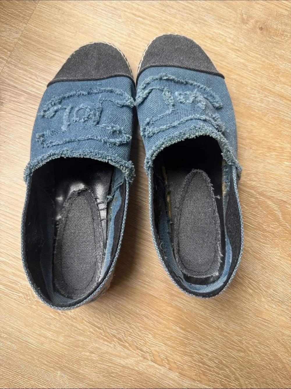 CHANEL Blue Canvas Espadrilles with Black Toe Cap